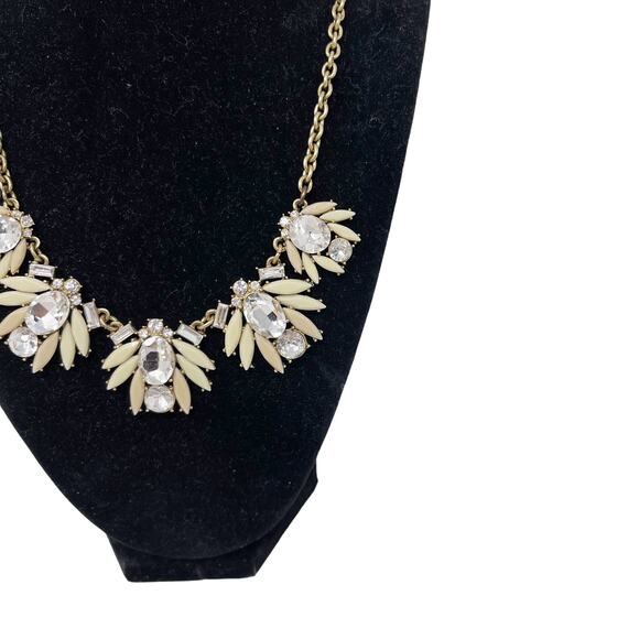 J Crew Gold Tone and Rhinestone Bib Statement Necklace Chainlink Gem Stones - Picture 2 of 6